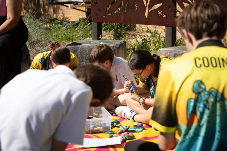 Students working on a project together