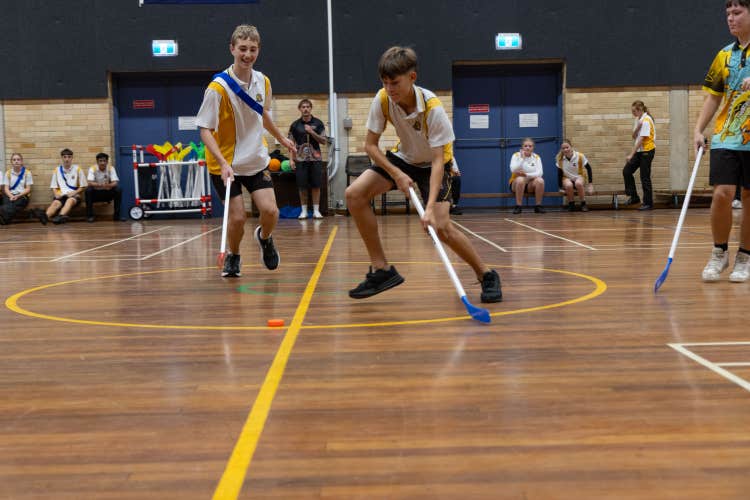 Students playing hockey