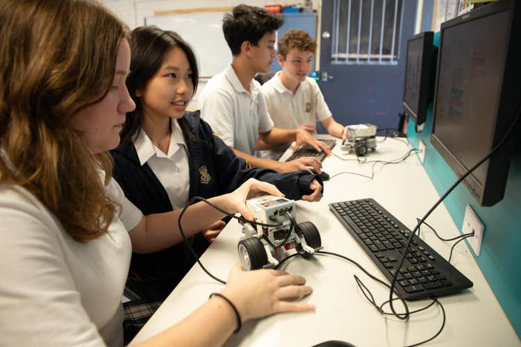 Students learning robotics